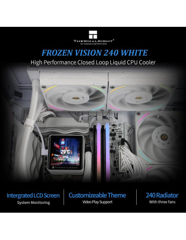 Enfriador de Agua para CPU Thermalright Frozen Vision 240 Blanco - Pantalla LCD 2.88"