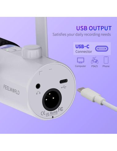 Micrófono Dinámico USB/XLR FEELWORLD PM1 con Brazo Soporte