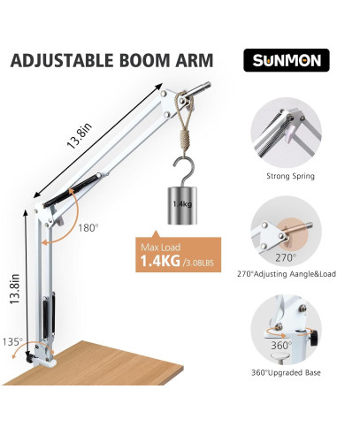 Brazo de Boom Blanco SUNMON para Micrófono Fifine AM8 - Soporte Ajustable