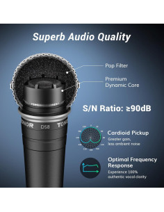 Micrófono Dinámico Cardioide TONOR D58 Negro con Filtro Antipop 2