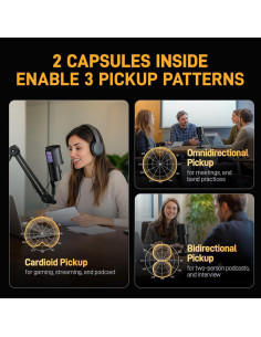 Micrófono USB MAONO DM50 para Juegos y Streaming, 3 Patrones 2