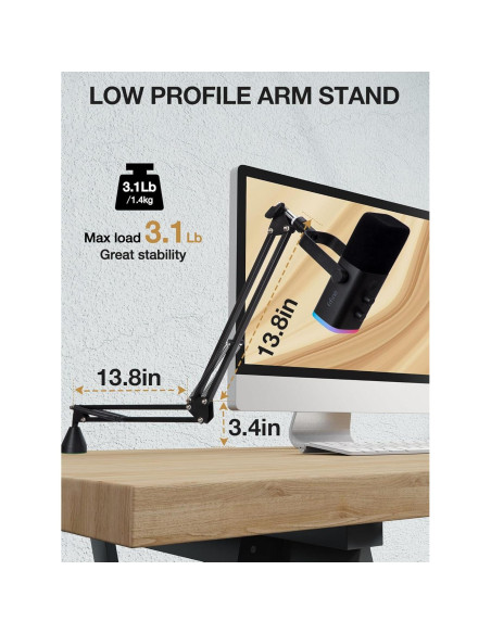 Brazo de Micrófono de Perfil Bajo SUNMON para Gaming y Streaming