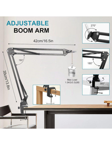 Brazo de Micrófono Ajustable 360 Metal para Blue Yeti HyperX