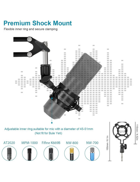 Brazo de Micrófono Ajustable 360 Metal para Blue Yeti HyperX