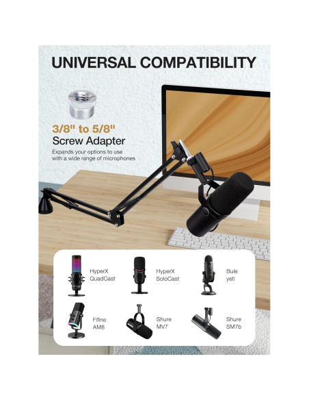 Brazo de Micrófono de Perfil Bajo SUNMON para Gaming y Streaming