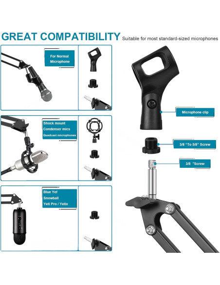 Brazo de Micrófono Ajustable 360 Metal para Blue Yeti HyperX