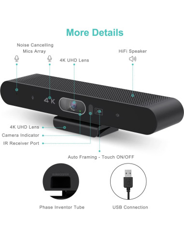 Cámara de Conferencia 4K RayBit SeeUp 4C con Micrófono y Altavoz
