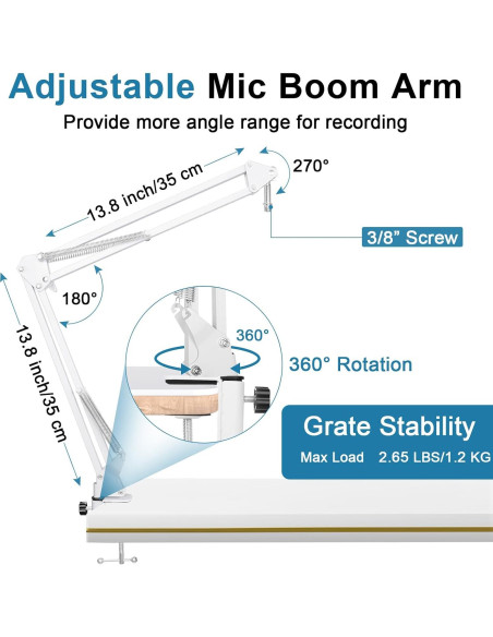 Brazo de Boom Ajustable Hyperx Quadcast S Blanco con Filtro Pop