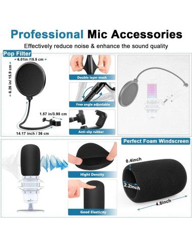 Brazo de Boom Ajustable Hyperx Quadcast S Blanco con Filtro Pop