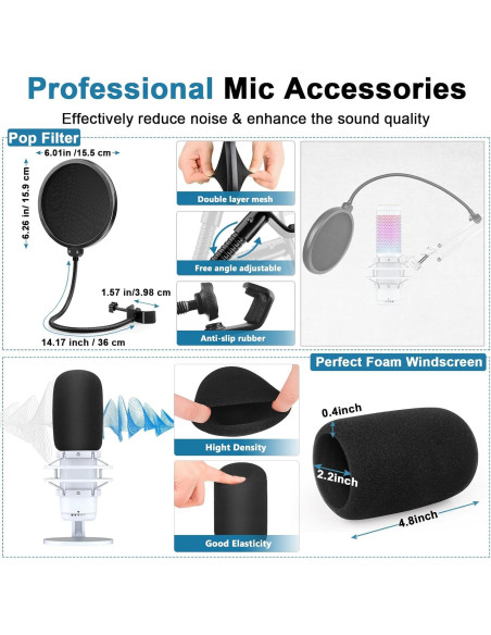 Brazo de Boom Ajustable Hyperx Quadcast S Blanco con Filtro Pop