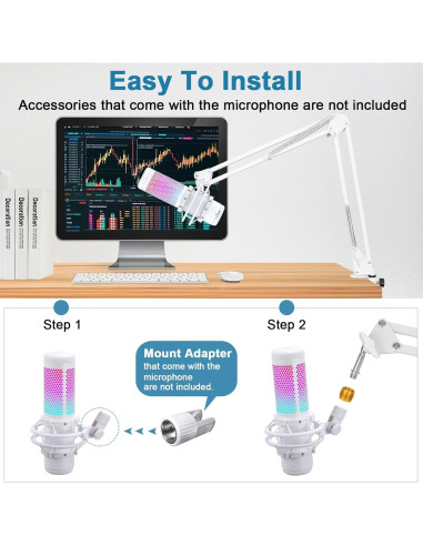 Brazo de Boom Ajustable Hyperx Quadcast S Blanco con Filtro Pop