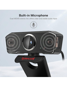 Webcam Redragon GW800 1080P USB 2.0 con micrófono dual 2