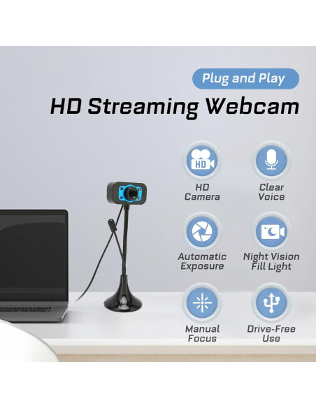 Cámara Web Sanpyl USB Manual con Luz LED y Micrófono
