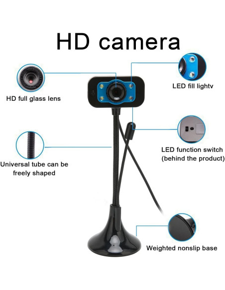 Cámara Web Sanpyl USB Manual con Luz LED y Micrófono