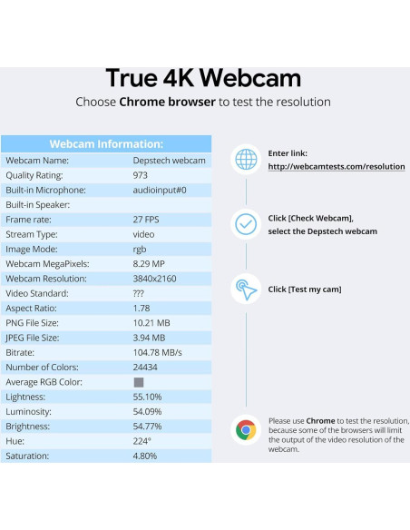 Webcam 4K DEPSTECH DW49 con Autofoco y Micrófono Dual