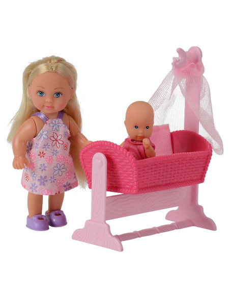 Cuna de Muñeca Evi Love Simba con Bebé y 12 Accesorios