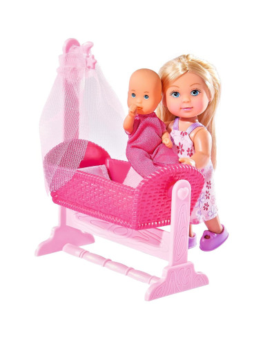 Cuna de Muñeca Evi Love Simba con Bebé y 12 Accesorios