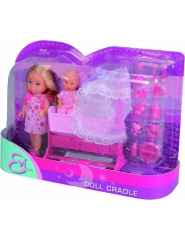 Cuna de Muñeca Evi Love Simba con Bebé y 12 Accesorios
