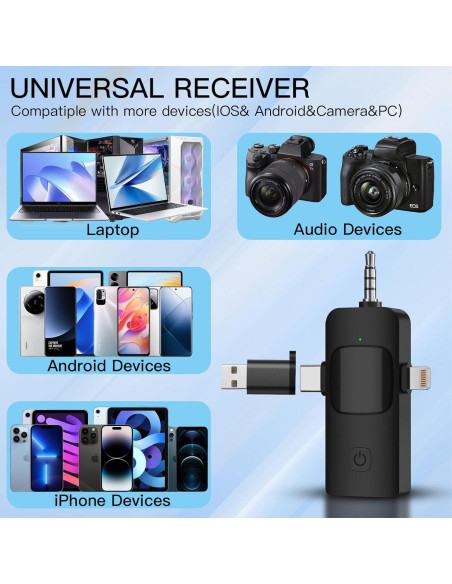 Micrófono Lavalier Inalámbrico EVXVE K15 con Receptor 4 en 1 Micrófono Lavalier Inalámbrico EVXVE K15 con Receptor 4 en 1