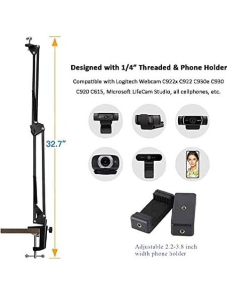 Soporte de teléfono con brazo de tijera Etubby para webcam y celulares