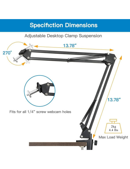 Soporte de teléfono con brazo de tijera Etubby para webcam y celulares