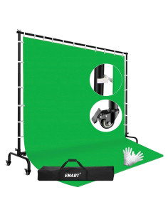 Kit de Fondo Verde 2.74x3.05m EMART con Soporte Móvil y Ruedas