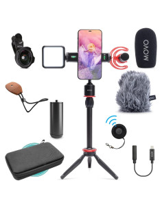 Kit de Vlogging Movo iVlog1 para iPhone - Micrófono, Luz LED, Trípode