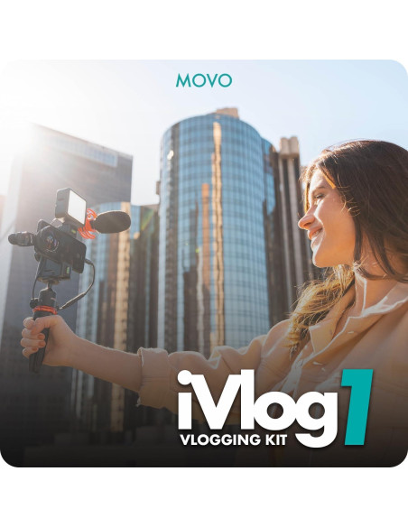 Kit de Vlogging Movo iVlog1 para iPhone - Micrófono, Luz LED, Trípode