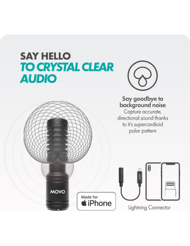 Kit de Vlogging Movo iVlog1 para iPhone - Micrófono, Luz LED, Trípode