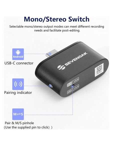 Micrófono Lavalier Inalámbrico Sevenoak SKM-S2-U Tipo-C