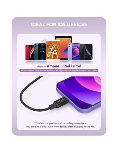 Micrófono Lavalier PoP voice Profesional para iPhone 2.01m