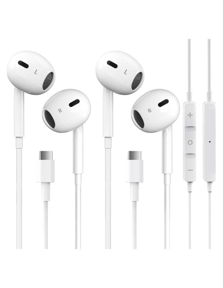 Auriculares USB C YouthCity HiFi Estéreo con Micrófono - 2 Paquetes