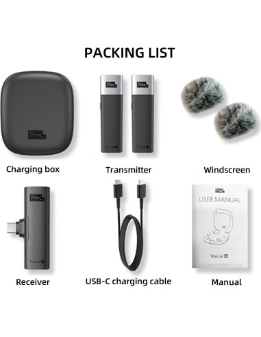 Micrófono Lavalier Inalámbrico Pixel Voical M Type-C 42h Batería