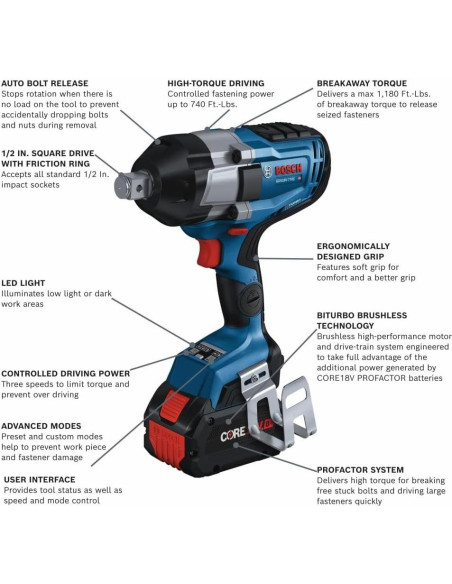 Llave de Impacto Bosch GDS18V-770CB14 18V 3/4" Con Batería 8 Ah