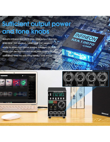 Amplificador Bluetooth Douk Audio M7 160W Karaoke Estéreo