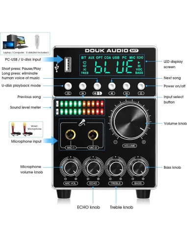 Amplificador Bluetooth Douk Audio M7 160W Karaoke Estéreo