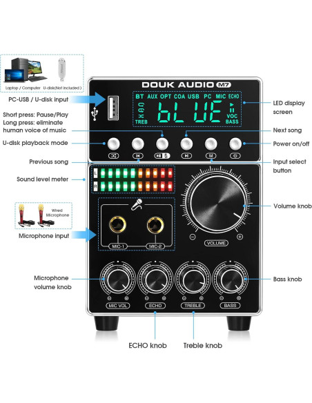 Amplificador Bluetooth Douk Audio M7 160W Karaoke Estéreo