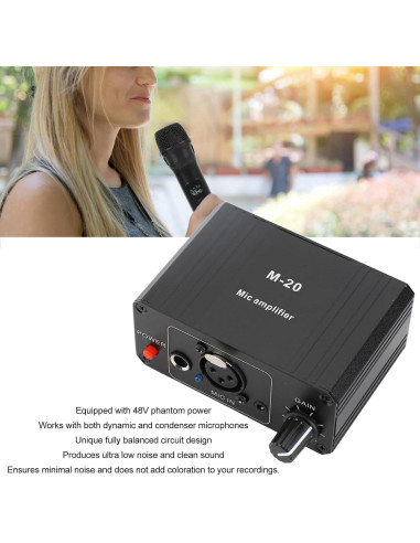 Preamplificador de Micrófono Profesional 48V XLR 27dB