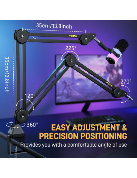 Micrófono Dinámico MAONO PD200X con Brazo BA37 y RGB