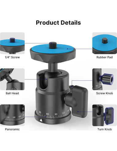 Cabezal de bola mini Rubesee PL-3002 para trípodes y cámaras