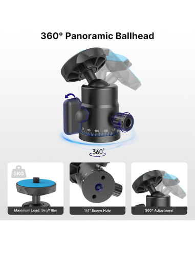 Cabezal de bola mini Rubesee PL-3002 para trípodes y cámaras