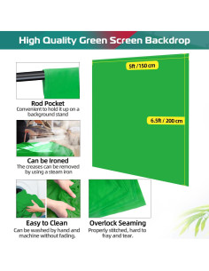 Kit Fondo Pantalla Verde JEBUTU 1.52x2.00 m con Soporte 2