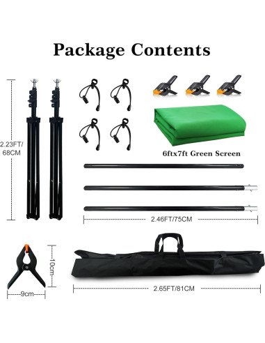 Kit de Soporte de Fondo Verde 2 en 1 LIVUCEE 1.98x1.98m