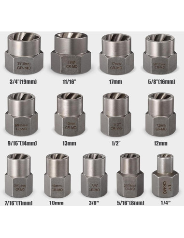 Juego de Extractores de Tornillos REXBETI 14 Piezas Acero