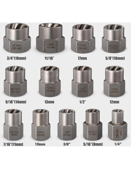 Juego de Extractores de Tornillos REXBETI 14 Piezas Acero