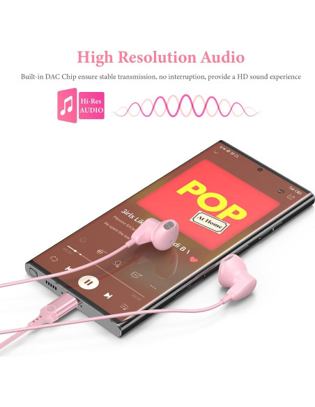 Auriculares USB C APETOO Rosa con Micrófono y Control de Volumen Auriculares USB C APETOO Rosa con Micrófono y Control de Volumen