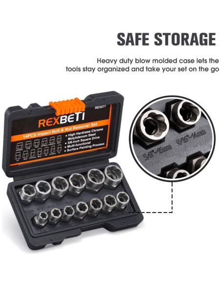 Juego de Extractores de Tornillos REXBETI 14 Piezas Acero