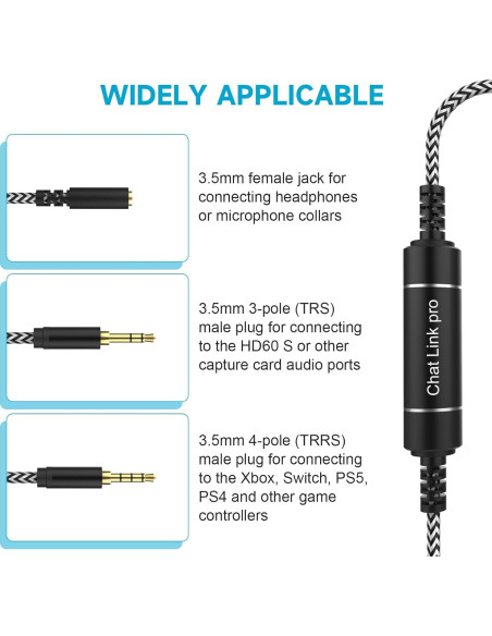 Adaptador de Audio Zosvoses Chat Link Pro 2.6m para Consolas