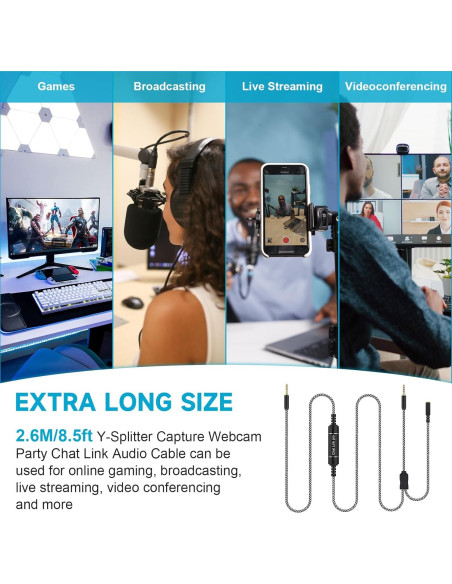 Adaptador de Audio Zosvoses Chat Link Pro 2.6m para Consolas