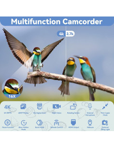 Cámara de Video 4K OIEXI con Zoom Digital 18X y Pantalla Táctil 2